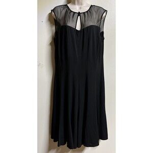 Leslie Fay Women's Black A-Line Slip Dress Size 16 Cap Mesh Sleeveless Lined